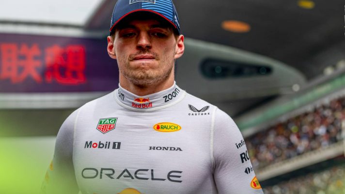 Max Verstappen looks intense on the grid in Shanghai