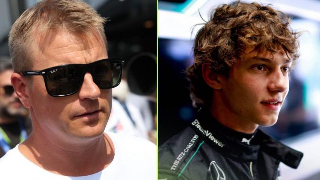 Images of Kimi Raikkonen and Kimi Antonelli side-by-side.