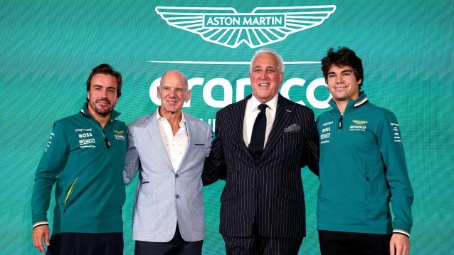 Fernando Alonso, Adrian Newey, Lawrence Stroll and Lance Stroll