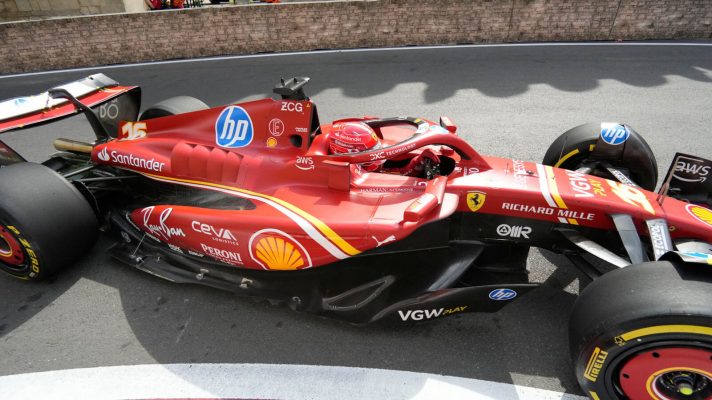 Charles Leclerc up close as he laps the Baku circuit