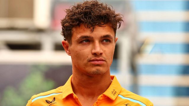 McLaren driver Lando Norris looks up at the 2024 Azerbaijan Grand Prix.