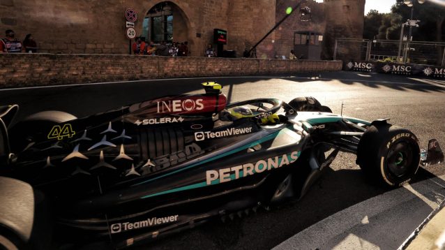 Lewis Hamilton up close with the Baku barriers