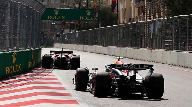 Carlos Sainz with Sergio Perez in Baku.