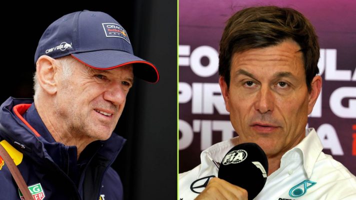 Red Bull's Adrian Newey and Mercedes' Toto Wolff, 2024.