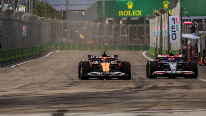 McLaren driver Oscar Piastri and VCARB driver Yuki Tsunoda at the Singapore GP.