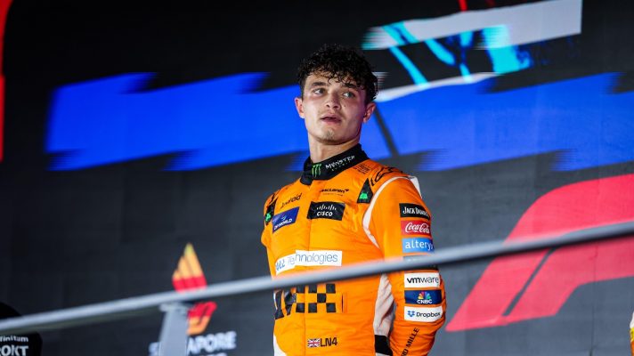 Lando Norris on the winners step in Singapore