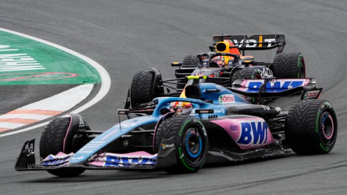 Pierre Gasly, Alpine, and Max Verstappen, Red Bull, at the 2023 Dutch Grand Prix.