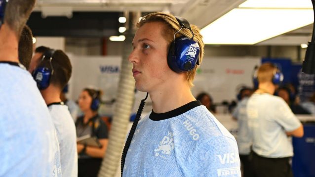 Liam Lawson in the VCARB garage in Singapore.