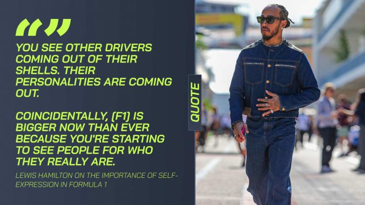 Lewis Hamilton on Thursday at the US GP wearing a full denim outfit