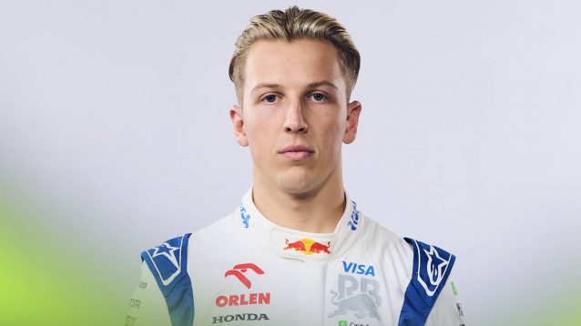 Liam Lawson eyes the camera in a Red Bull VCARB studio shot