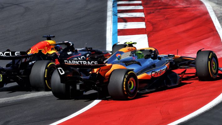 Max Verstappen and Lando Norris run off the track during their battle