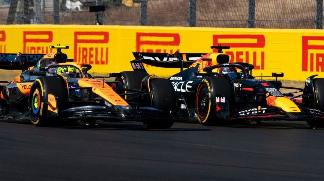Lando Norris racing Max Verstappen for position
