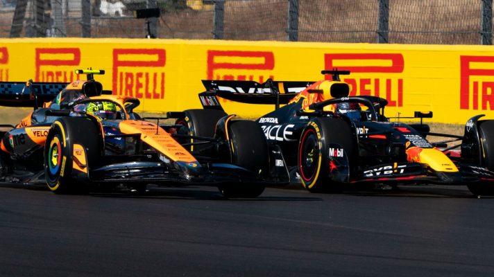 Lando Norris racing Max Verstappen for position