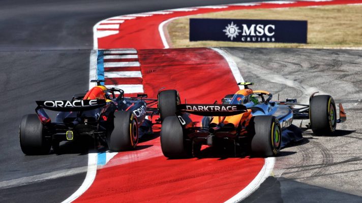 Max Verstappen and Lando Norris go wide during the 2024 US Grand Prix