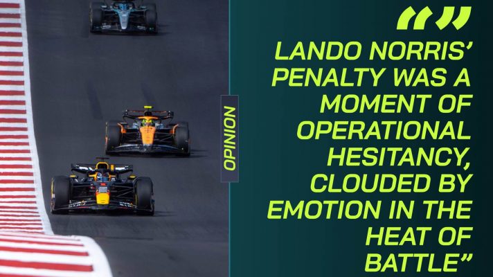 Max Verstappen and Lando Norris battle in the United States Grand Prix.