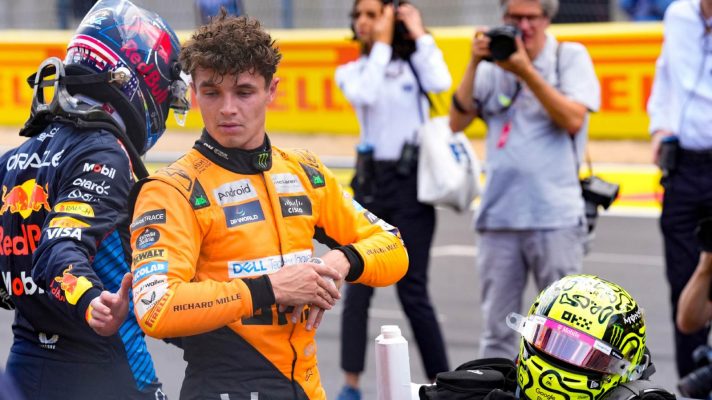 McLaren's Lando Norris with Red Bull's Max Verstappen.