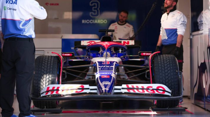 VCARB's Daniel Ricciardo in the FIA garage at the 2024 Australian Grand Prix.