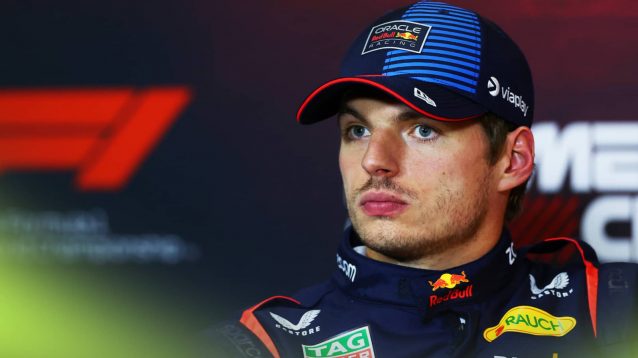 Max Verstappen looks on during the post-qualifying press conference in Mexico