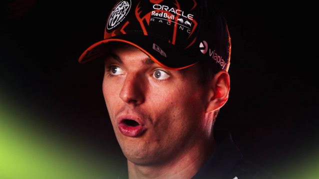 Max Verstappen pictured mid-speech