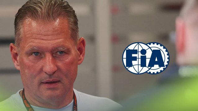 Jos Verstappen looks disgusted with an FIA logo alongside him
