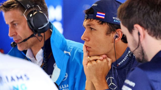 Alex Albon in the Williams garage