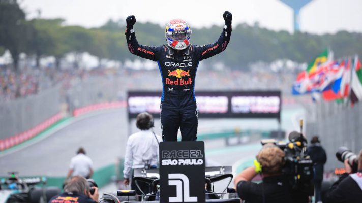 Max Verstappen celebrates the Brazilian GP victory