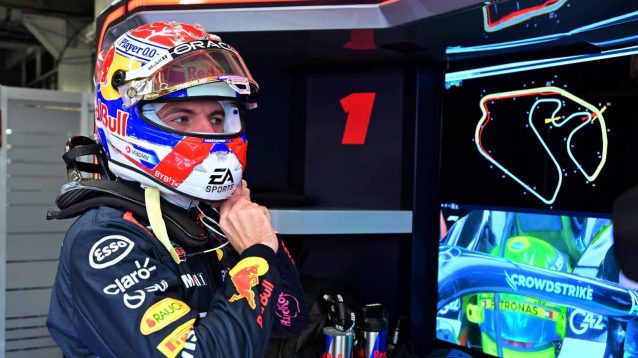 Max Verstappen in the Red Bull garage.