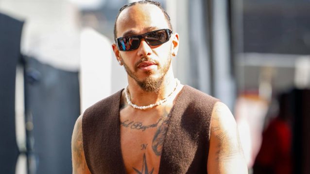 Lewis Hamilton in the F1 paddock at the 2024 United States Grand Prix