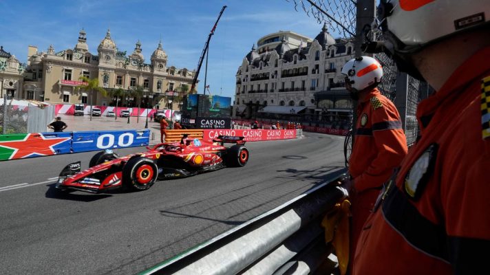Ferrari's Charles Leclerc races through the streets of Monte Carlo in Monaco.