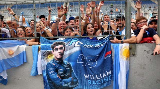 Argentina fans show their support for Franco Colapinto.