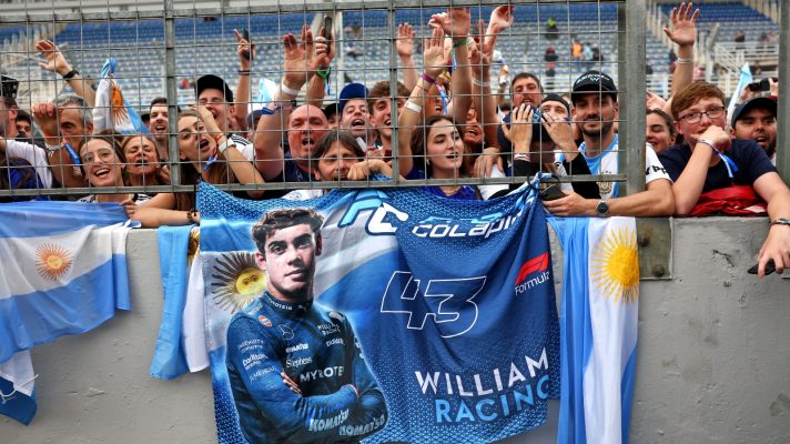 Argentina fans show their support for Franco Colapinto.