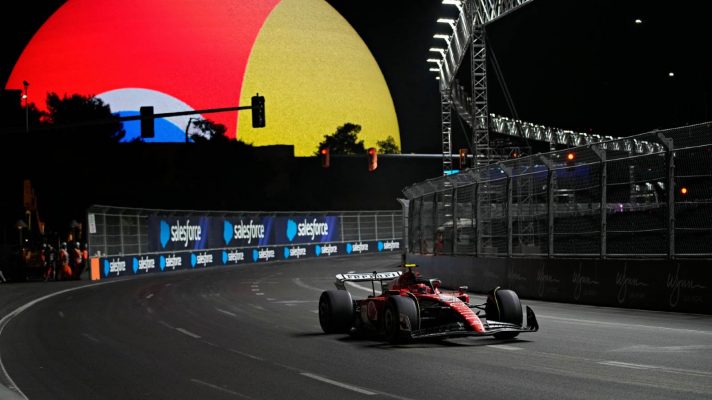 Carlos Sainz on track during the 2023 Las Vegas Grand Prix weekend.