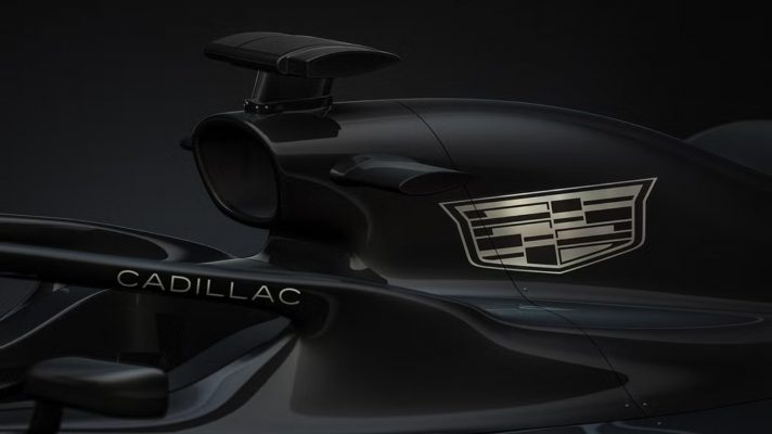 An F1 car with the Cadillac logo on it