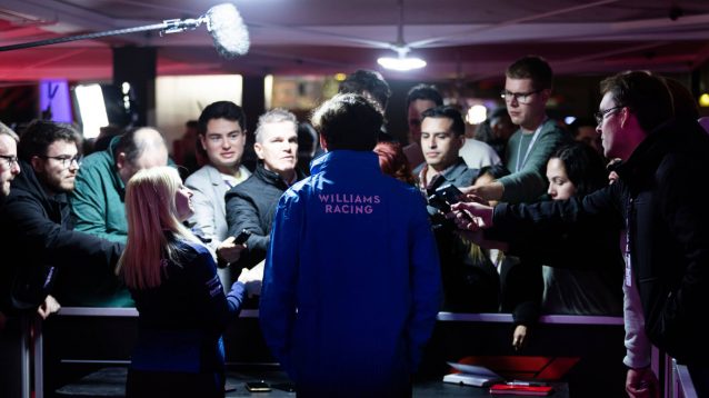 Franco Colapinto speaks with the media late at night