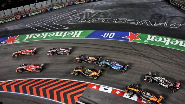 Race action at the start of the 2024 Las Vegas Grand Prix.