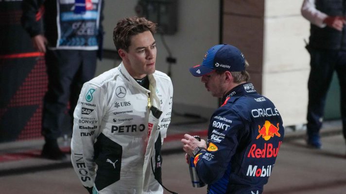 George Russell and Max Verstappen talk in Qatar.