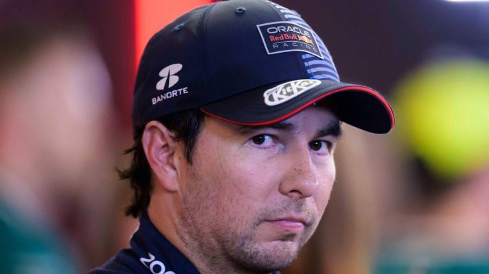 Former Red Bull driver Sergio Perez speaks to media at the 2024 Abu Dhabi Grand Prix