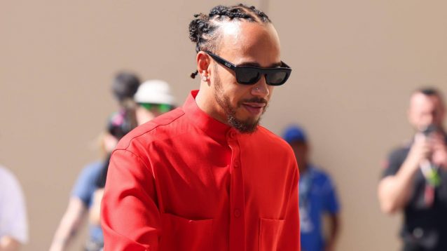 Lewis Hamilton dressed in red ahead of his final Mercedes race at the 2024 Abu Dhabi Grand Prix