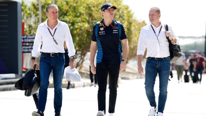 Max Verstappen, Jos Verstappen and Raymond Vermeulen at the 2024 Bahrain Grand Prix