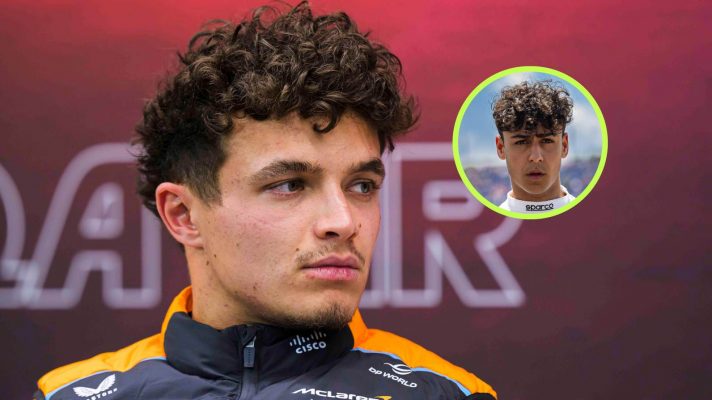 McLaren's Lando Norris and Red Bull junior Arvid Lindblad, pictured 2024.