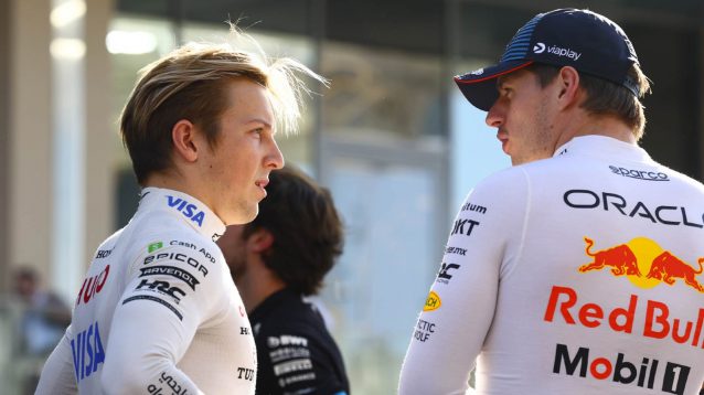 Red Bull's Max Verstappen and Liam Lawson at the 2024 Abu Dhabi Grand Prix.