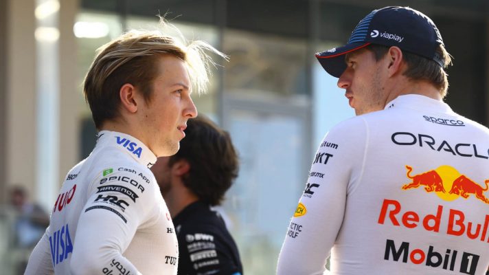 Red Bull's Max Verstappen and Liam Lawson at the 2024 Abu Dhabi Grand Prix.