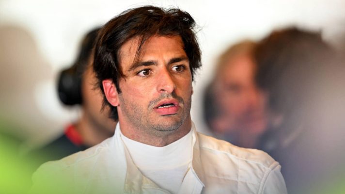 Carlos Sainz pictured in blank white overalls during his Abu Dhabi 2024 test with Williams