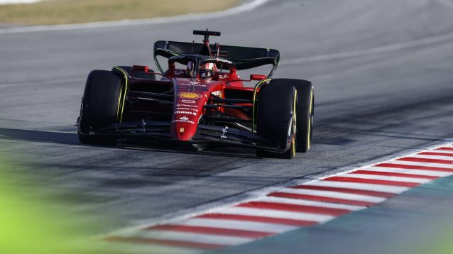 Carlos Sainz pictured on track for Ferrari in Barcelona in 2022