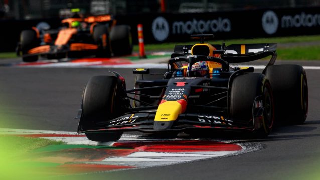 Max Verstappen leads Lando Norris on track in Mexico