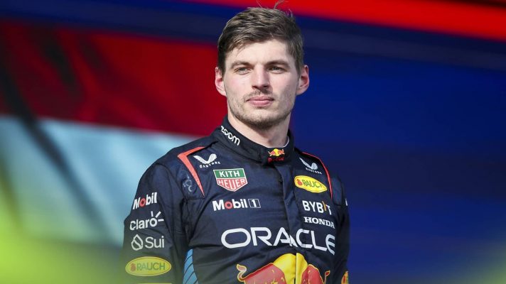 Max Verstappen looks on during the podium ceremony