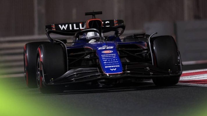 An action shot of Carlos Sainz on track for Williams in the 2024 post-season test in Abu Dhabi