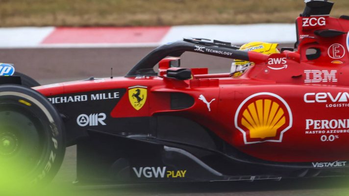 Lewis Hamilton on track with the Ferrari-SF-23 at Fiorano