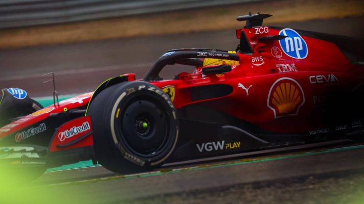 Lewis Hamilton on track with the Ferrari SF-23 car at Fiorano