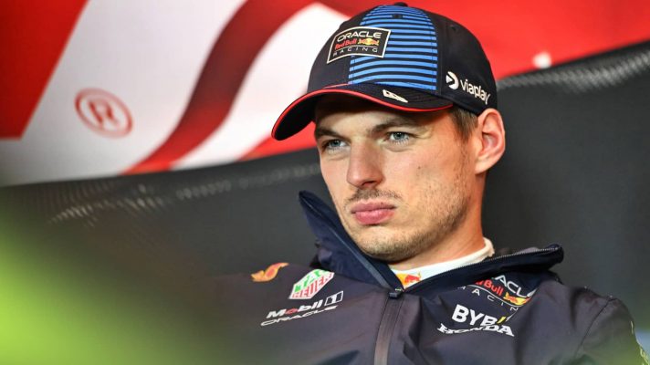 Max Verstappen looks unimpressed in a press conference